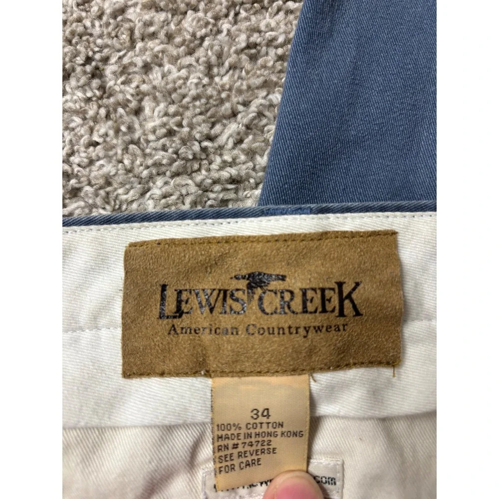 Lewis Creek American Countrywear Mens Blue Pleated Chino Pants 34 Cotton Twill